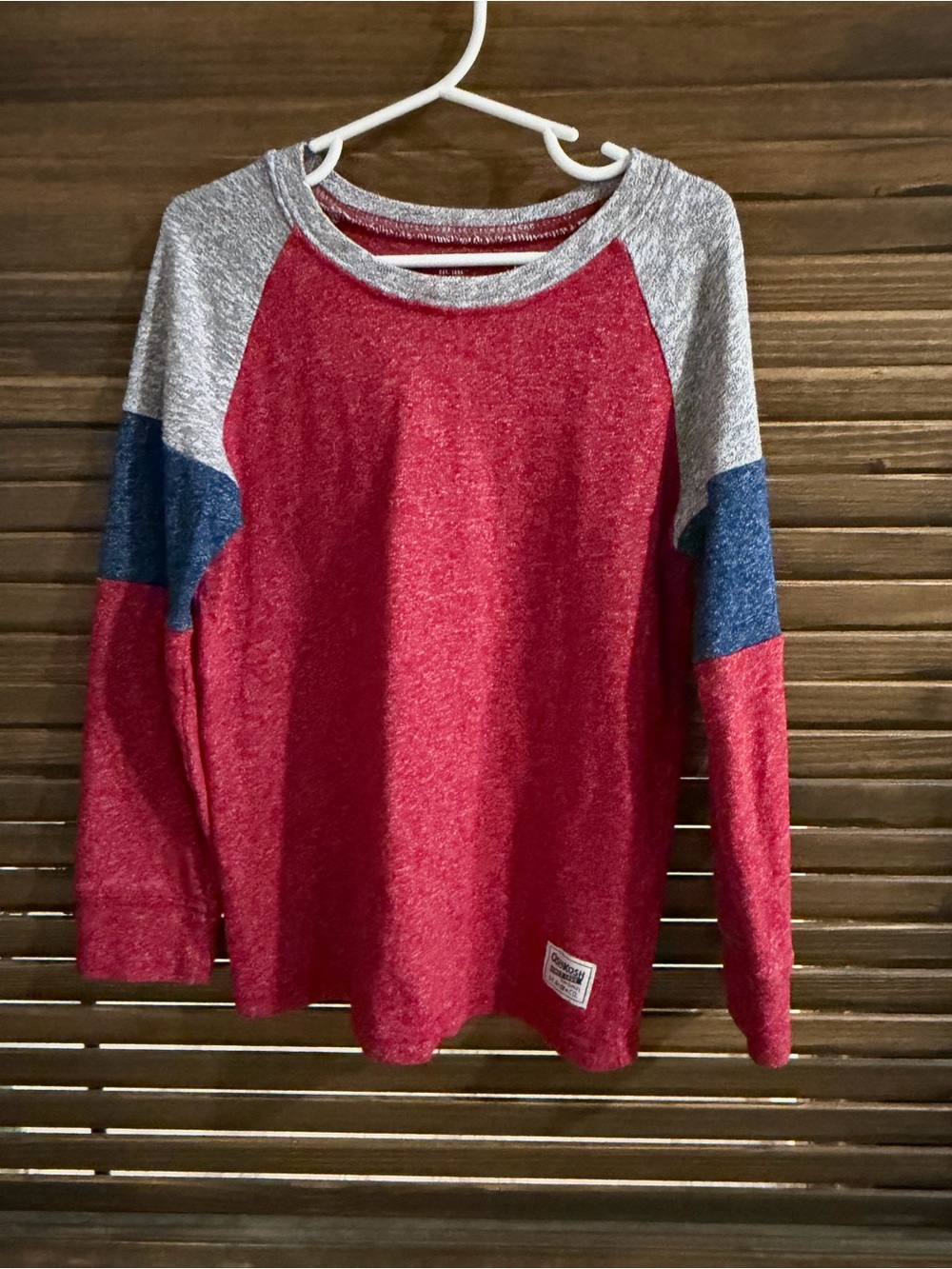 OshKosh B'gosh Red, Gray & Blue Raglan Long Sleeve Tee